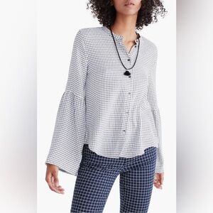 MADEWELL Bell Sleeve Button Front Windowpane Plaid Long Sleeve Shirt Size XS